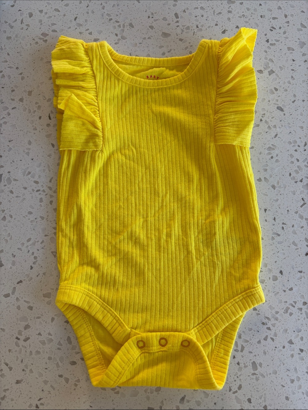 Bright Neon Yellow Ribbed Flutter-Sleeve Baby One-Piece Bodysuit